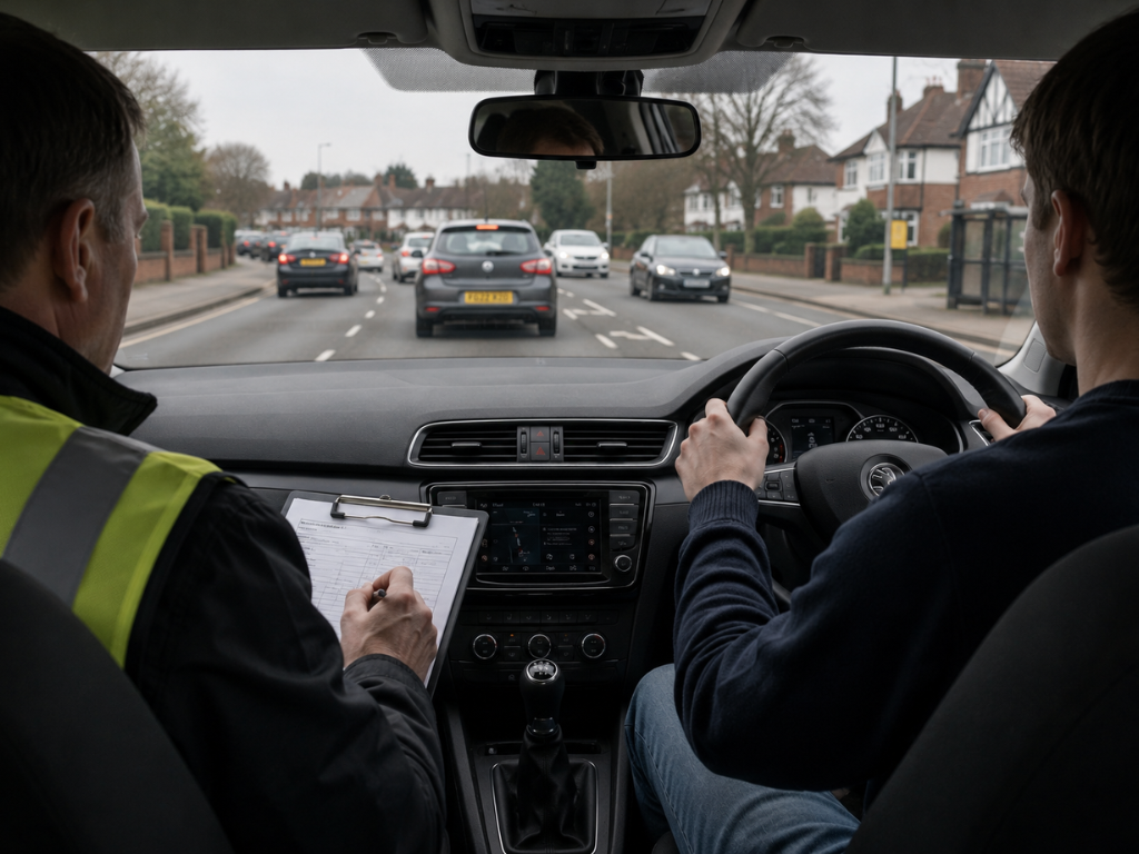 Learner driver taking a mock driving test on a real South West London test route with Moon Driving School